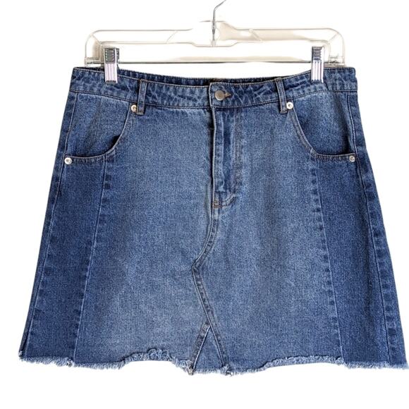Y2K Altar'd State Denim Mini Skirt Frayed Hem Women's Size Medium - Picture 1 of 10